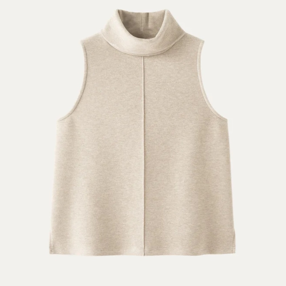 NWT OGL Turtle Neck Split Hem Top Sleeveless Beige Small